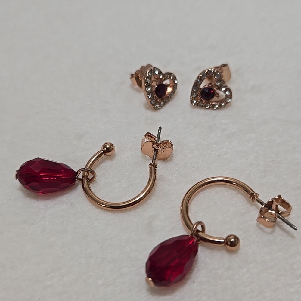 Avon Gold and Red Earrings Set